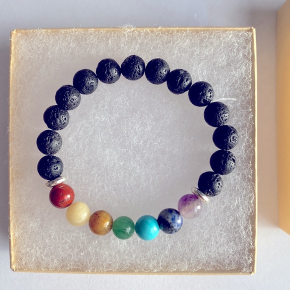 Chakra Bracelet   7 Chakra Bead Volcanic Bracelet Lava Rock. - Picture 3 of 4